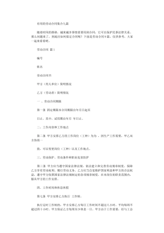 2024年实用的劳动合同集合九篇word版