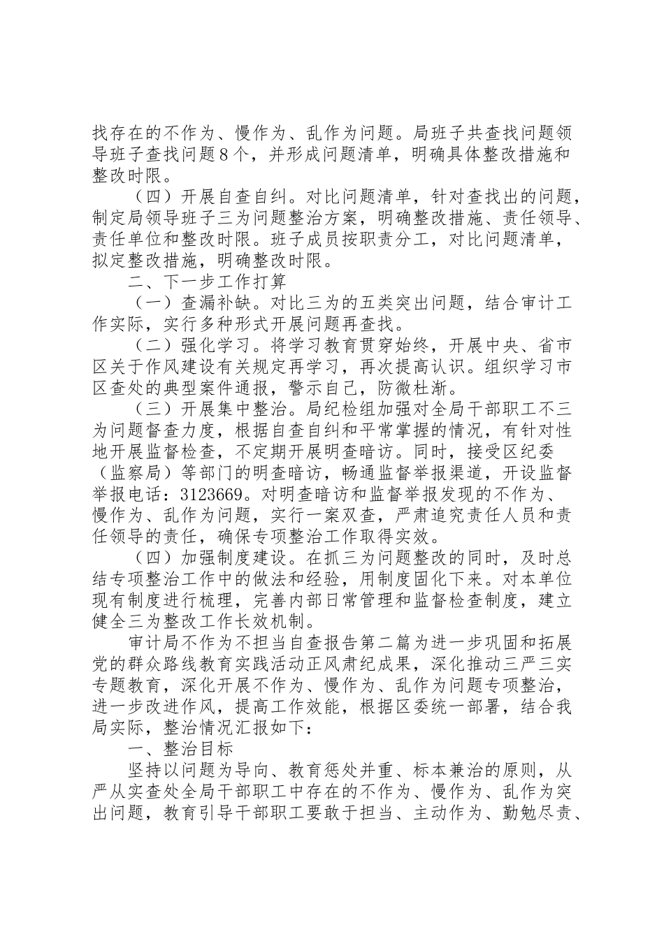 2024年审计局不作为不担当自查报告-_第2页