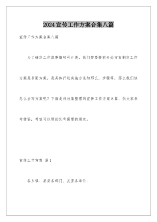 2024年宣传工作方案合集八篇