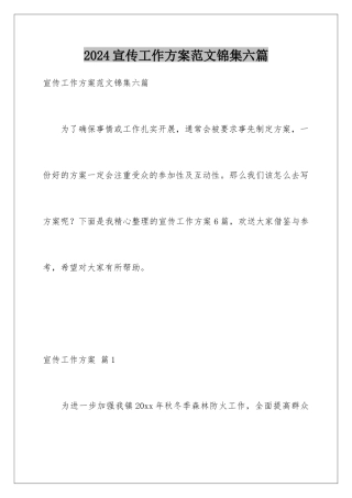 2024年宣传工作方案范文锦集六篇