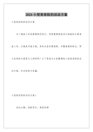 2024年小型美容院的活动方案