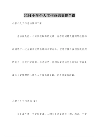2024年小学个人工作总结集锦7篇