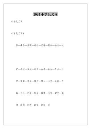 2024年小学反义词