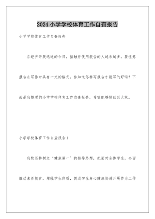 2024年小学学校体育工作自查报告