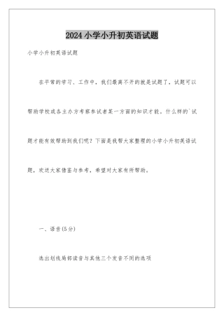 2024年小学小升初英语试题