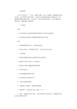 2024年小学少先队暑假工作计划