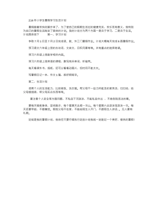 2024年小学生暑假学习生活计划