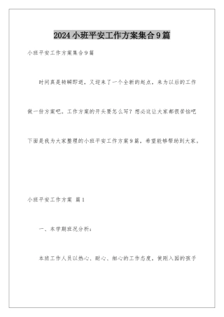 2024年小班安全工作计划集合9篇