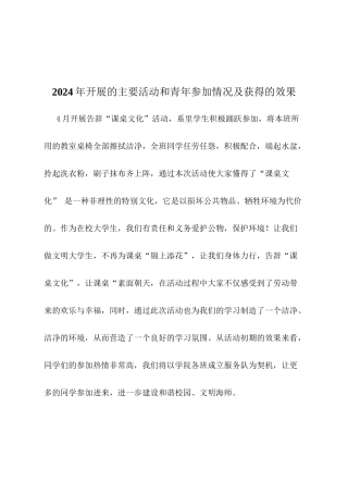 2024年开展的主要活动和青年参与情况及获得的效果