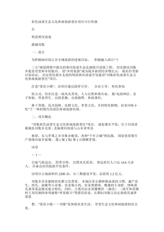 2024年彩色油菜生态文化休闲旅游景区项目可行性报告