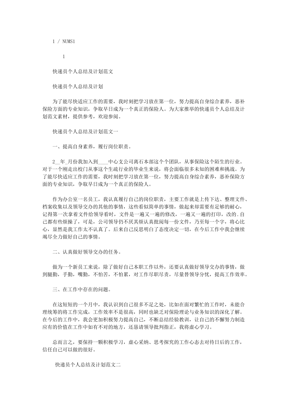 2024年快递员个人总结及计划例文_第1页