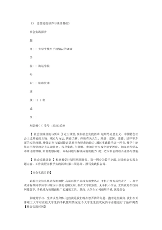 2024年思想道德修养与法律基础社会实践报告