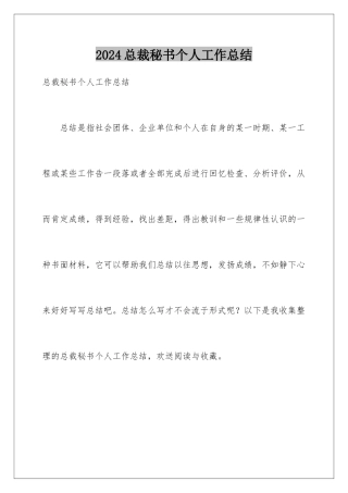 2024年总裁秘书个人工作总结