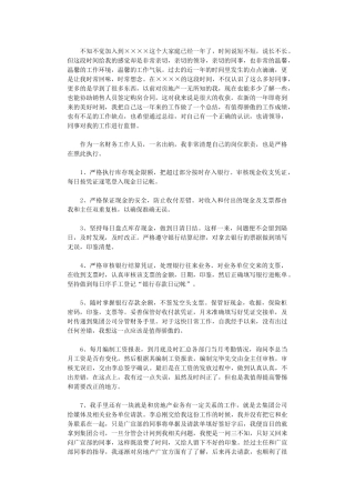 2024年房地产公司财务出纳年终个人工作总结