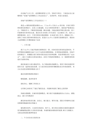 2024年房地产试用期转正工作总结范文