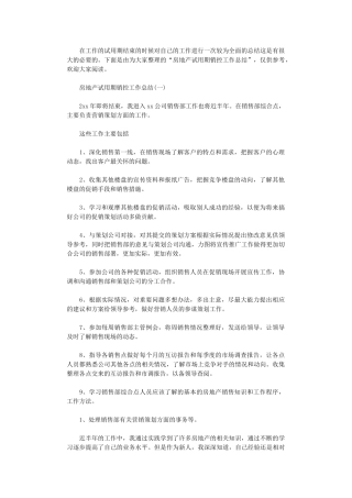 2024年房地产试用期销控工作总结