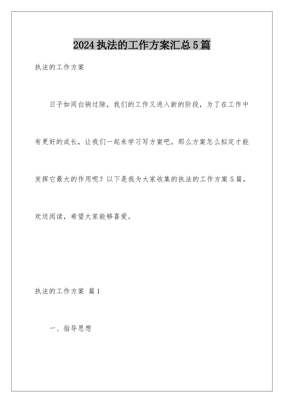 2024年执法的工作计划汇总5篇_第1页