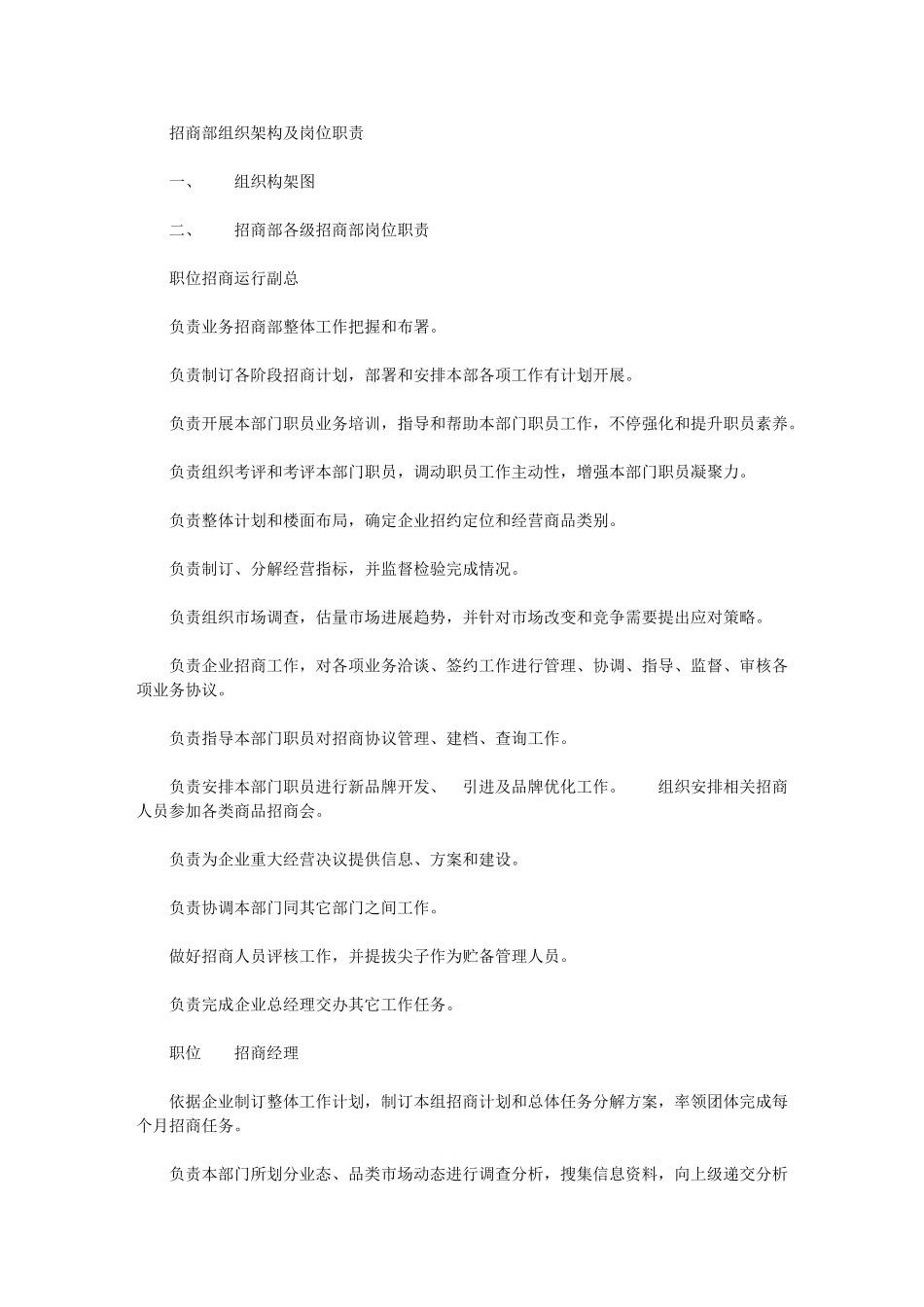 2024年招商部组织架构及岗位职能职责_第1页