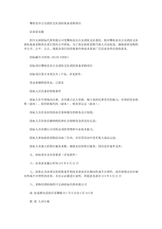 2024年攀枝花市公安消防支队消防装备采购项目