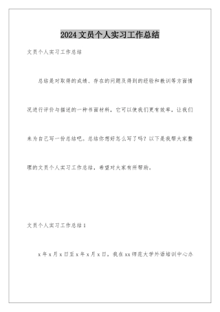 2024年文员个人实习工作总结