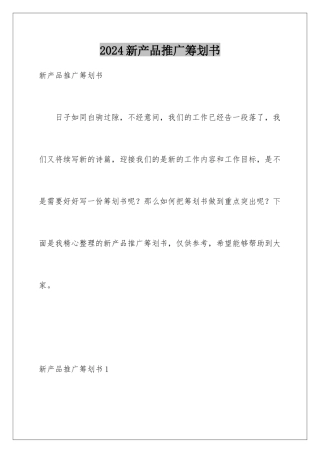 2024年新产品推广策划书