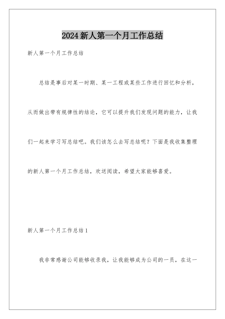 2024年新人第一个月工作总结_第1页