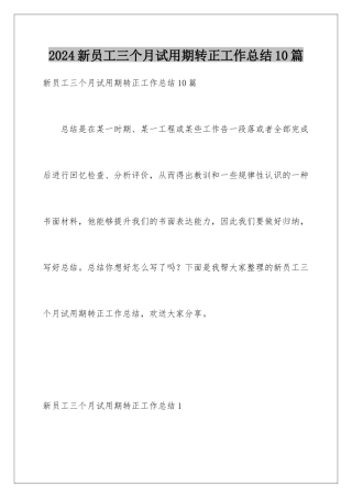 2024年新员工三个月试用期转正工作总结10篇