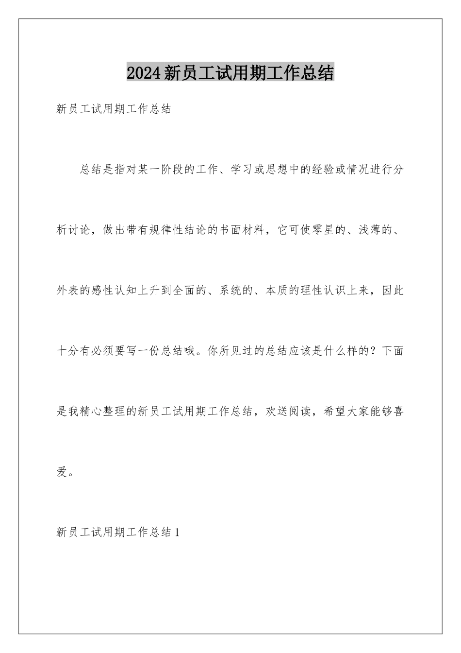 2024年新员工试用期工作总结_第1页