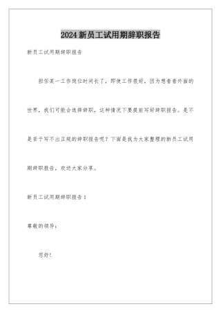 2024年新员工试用期辞职报告