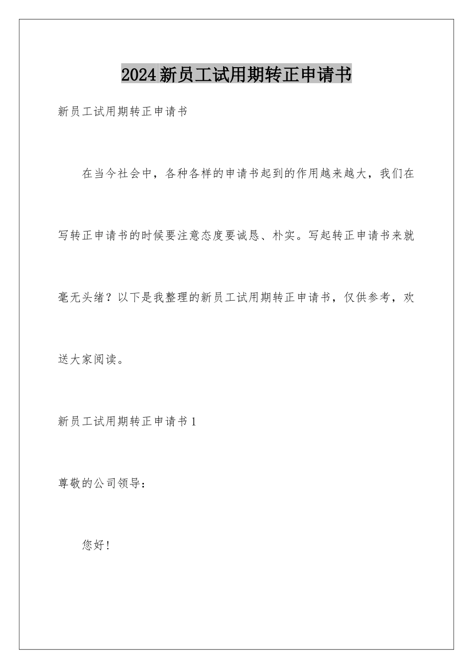 2024年新员工试用期转正申请书_第1页