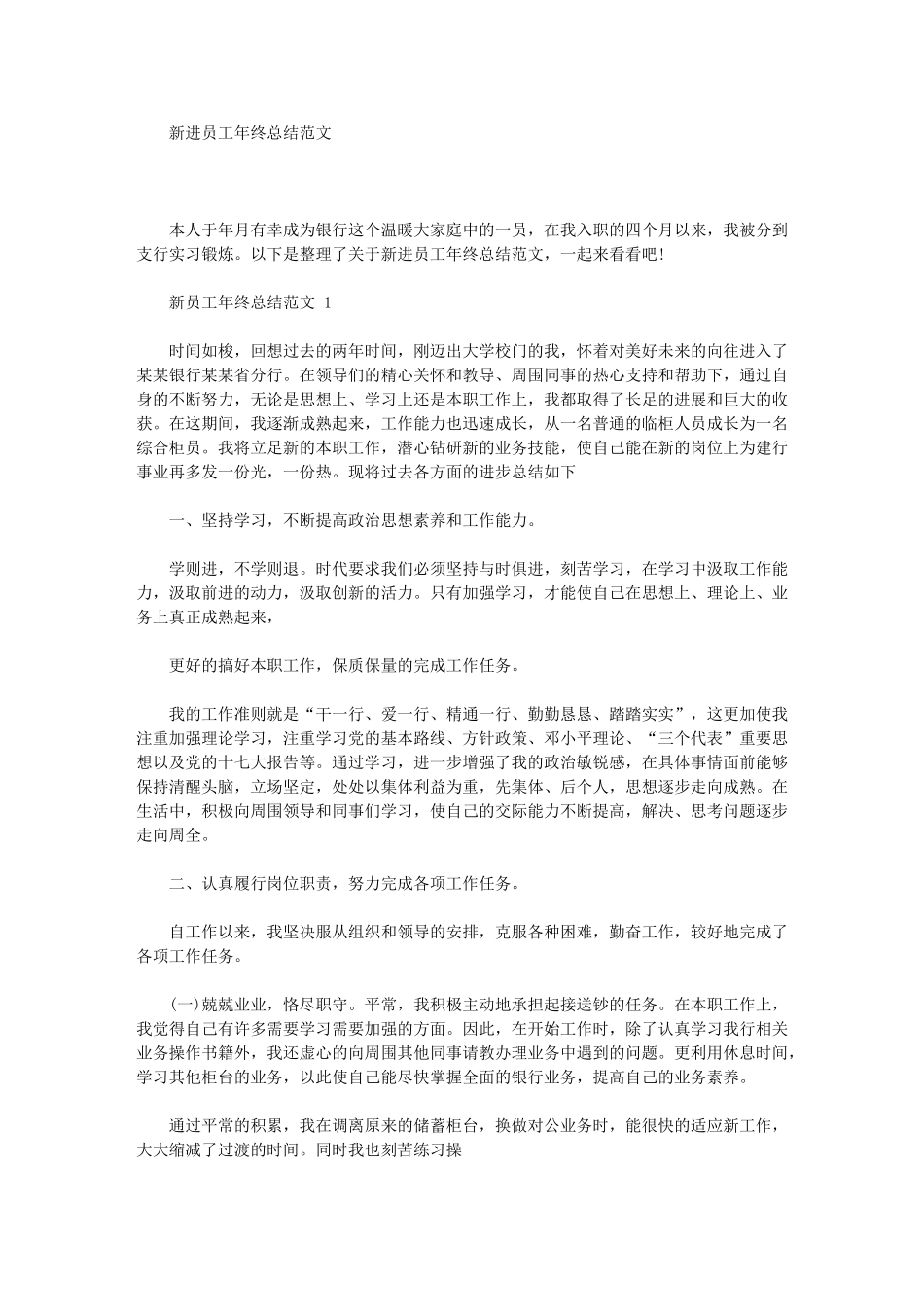 2024年新进员工年终总结例文_第1页