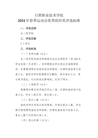 2024年春季运动会优秀组织奖评选标准