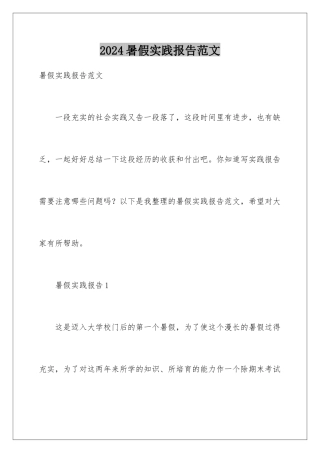 2024年暑假实践报告范文