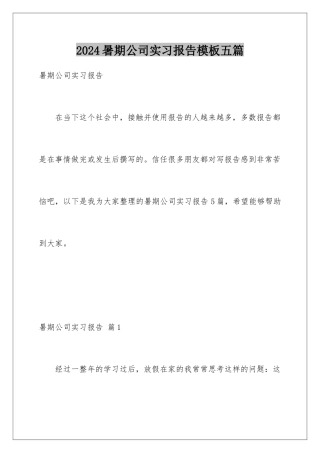 2024年暑期公司实习报告五篇