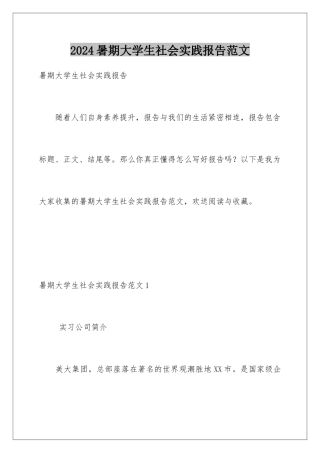 2024年暑期大学生社会实践报告范文