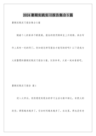 2024年暑期实践实习报告集合5篇