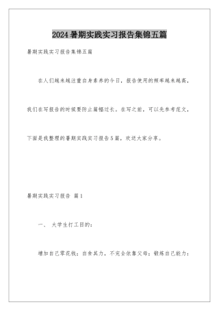 2024年暑期实践实习报告集锦五篇