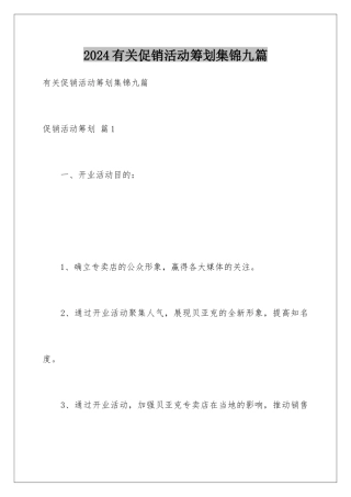 2024年有关促销活动策划集锦九篇