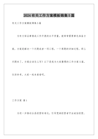 2024年有关工作方案锦集5篇