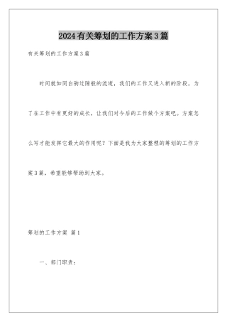 2024年有关策划的工作计划3篇