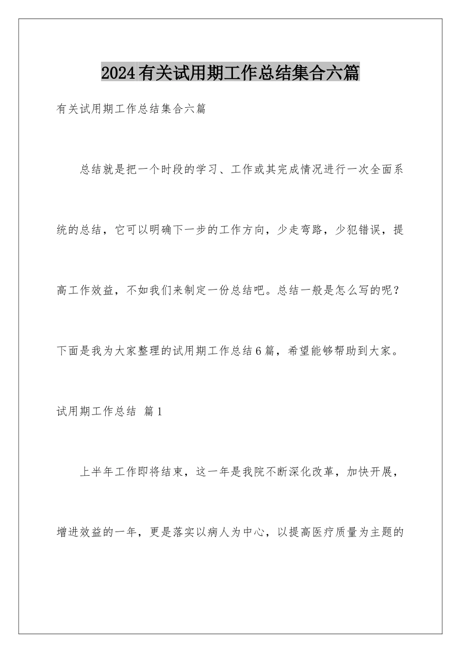 2024年有关试用期工作总结集合六篇_第1页
