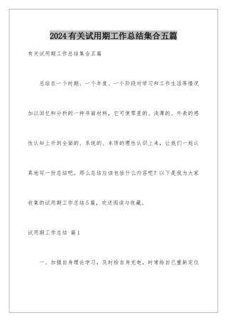 2024年有关试用期工作总结集合五篇