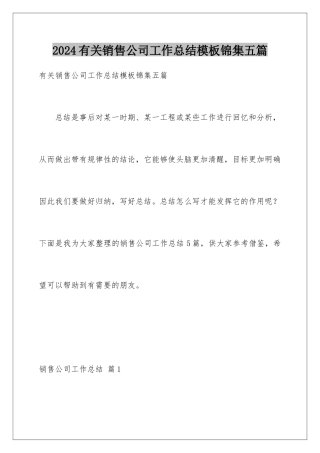 2024年有关销售公司工作总结锦集五篇