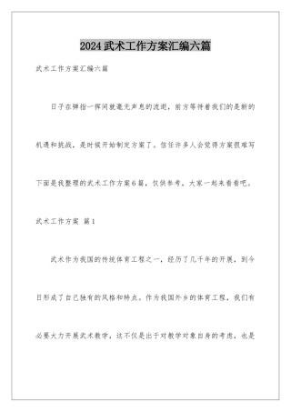 2024年武术工作计划汇编六篇