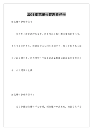 2024年烟花爆竹管理责任书