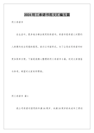 2024年用工承诺书范文汇编五篇