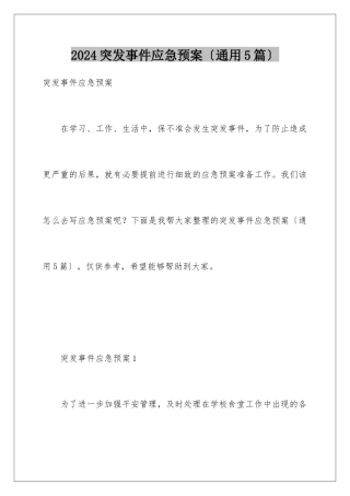 2024年突发事件应急预案