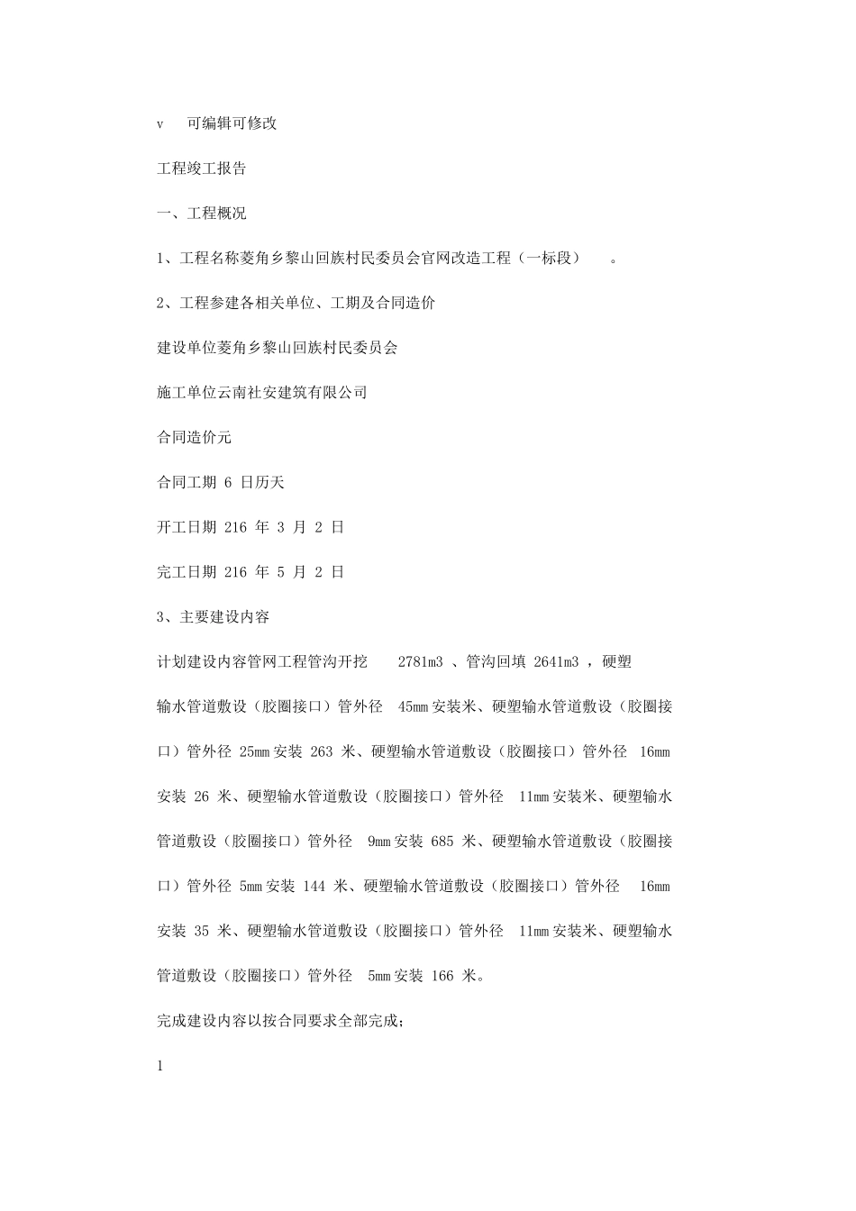 2024年管网工程竣工验收报告_第1页
