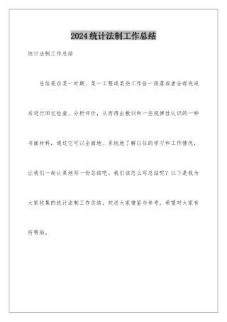 2024年统计法制工作总结