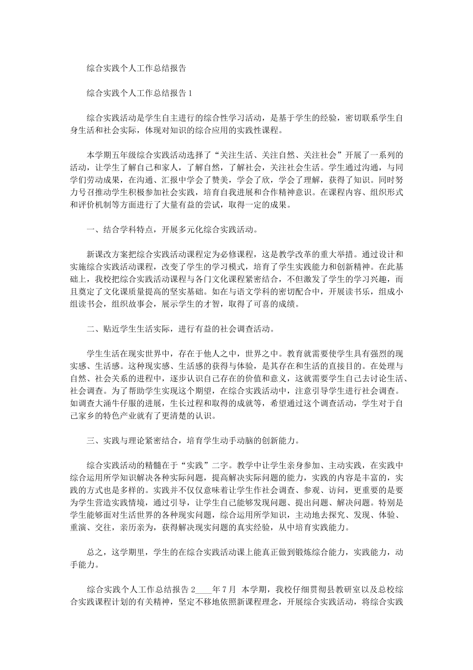 2024年综合实践个人工作总结报告_第1页